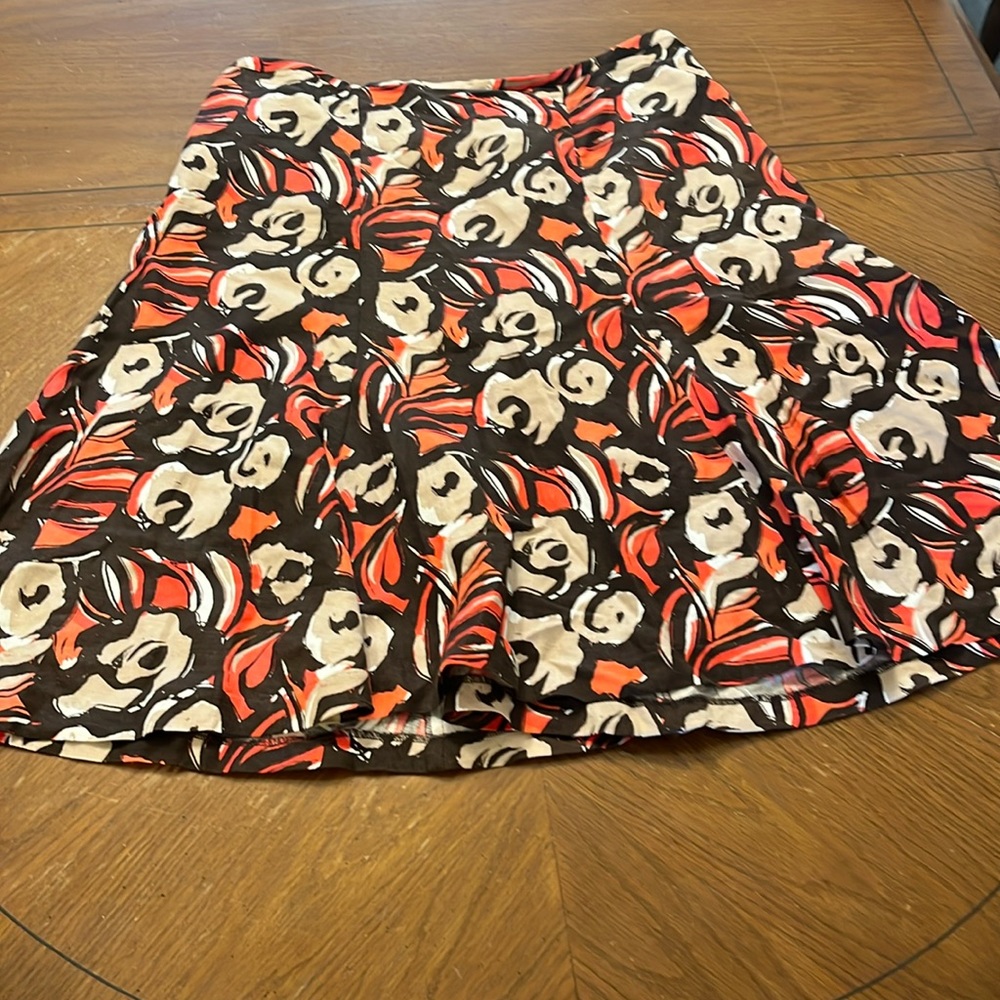 Lane Bryant linen blend floral pink orange tan brown midi skirt sz 14/16 1X EUC